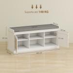 Banco Sapateira com Assento Acolchoado Portas em Vime e Prateleira Aberta para 9 Pares de Sapatos 105x35x47 cm Branco