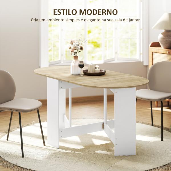 Mesa de Cozinha Dobrável Mesa de Jantar Dobrável Ovalada com Laterais Abatíveis Estilo Moderno 163x80x75 cm Madeira