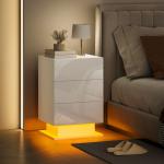 Mesa de Cabeceira com Faixa de Luz LED Multicolor Mesa Auxiliar com 3 Gavetas Estilo Moderno 40x35x60 cm Branco Brilhante