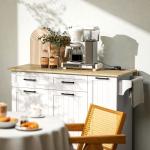 Ilha de Cozinha com Rodas Carrinho de Cozinha com Tomada USB Bancada Rebatível 2 Gavetas 119,5x74x94,5 cm Branco