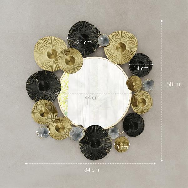 Espelho Decorativo de Parede Metálico para Sala Quarto Corredor 84x84 cm Dourado e Preto