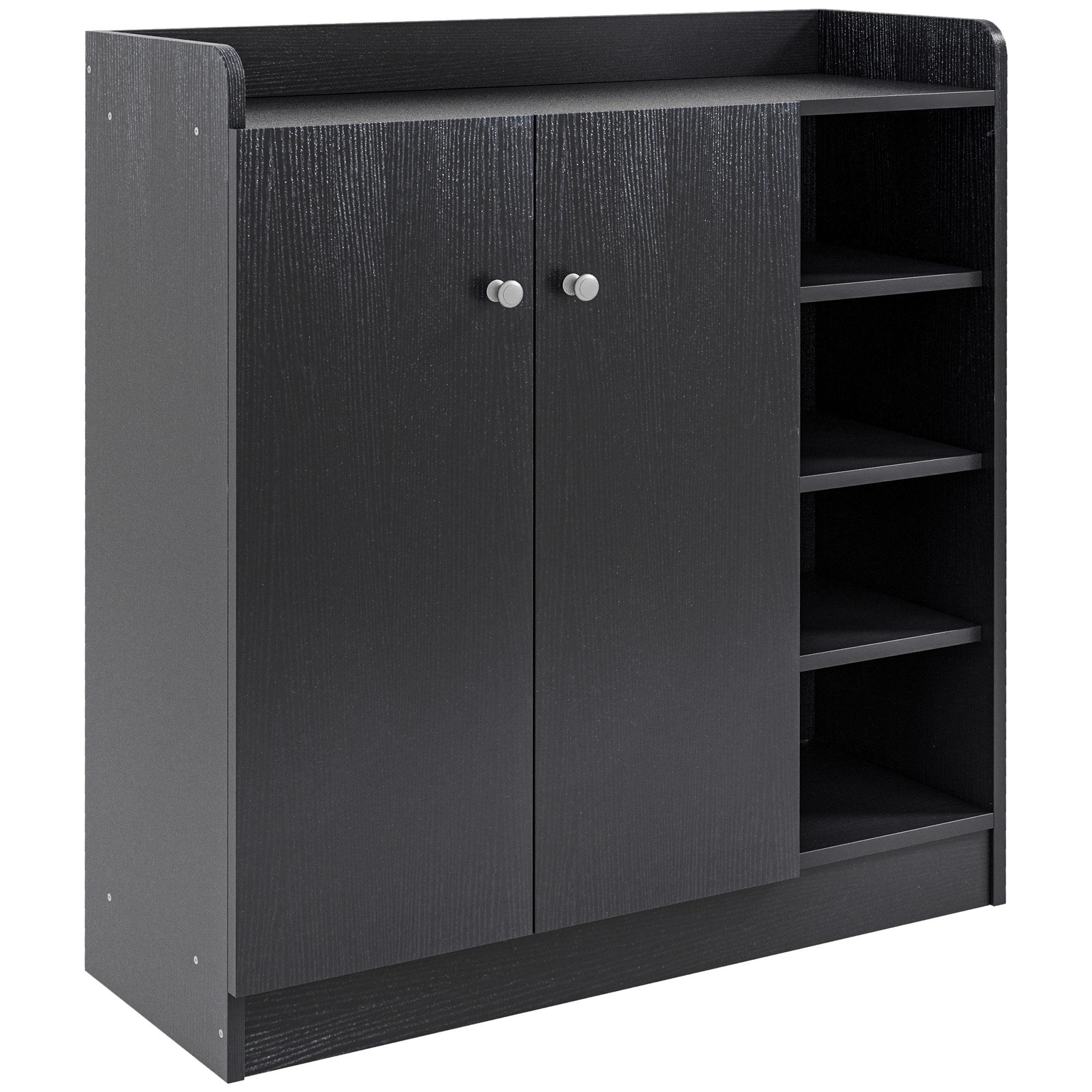 Sapateira com 2 Portas Prateleiras Interiores e 4 Prateleiras Exteriores com Altura Ajustável 83x30x90 cm Preto