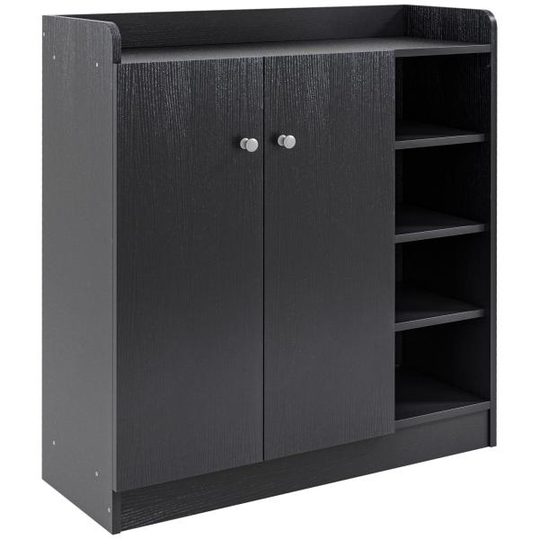 Sapateira com 2 Portas Prateleiras Interiores e 4 Prateleiras Exteriores com Altura Ajustável 83x30x90 cm Preto