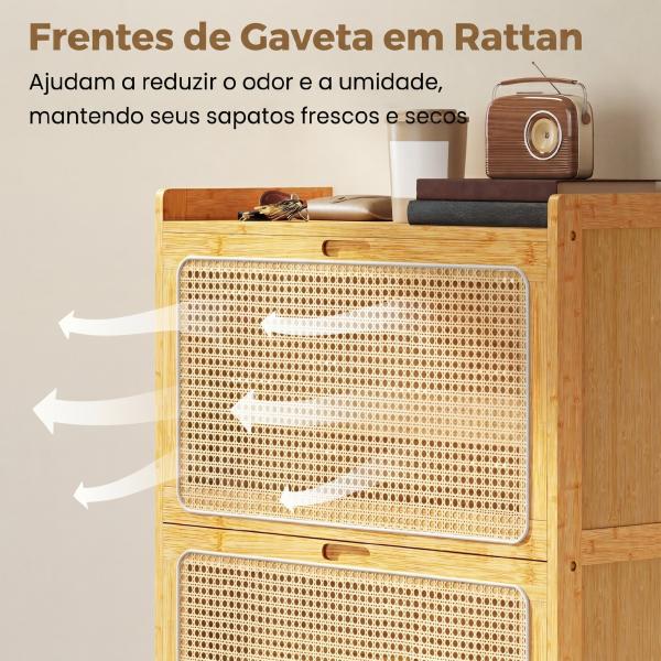 Sapateira com 2 Compartimentos Basculantes Sapateira Estilo Bohemio Estreita com Prateleiras Ajustáveis para 18 - 21 Pares de Sapatos 69x29x119,8 cm Madeira