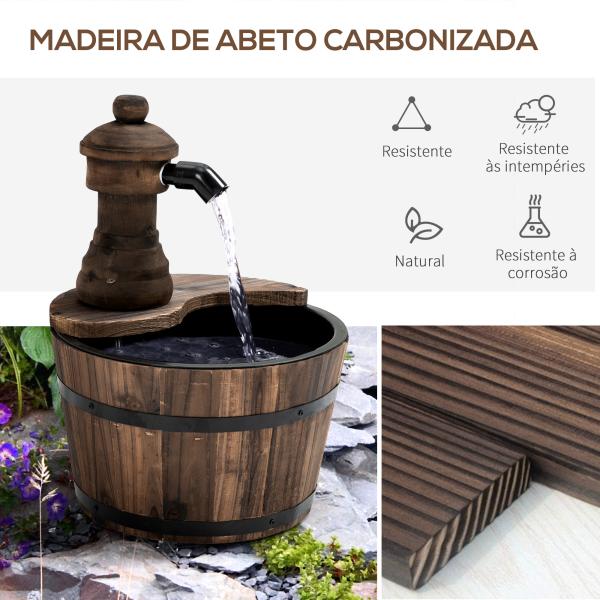 Fonte de Água de Madeira Fonte de Jardim em Cascata com Bomba Elétrica e Saída de Água Ajustável para Decoração 27x27x37 cm Madeira