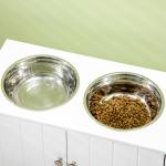 Comedouro Elevado para Cães Grandes com 2 Tigelas de 2000ml de Aço Inoxidável 2 Portas e Armazenamento 60x30x35,5cm Branco
