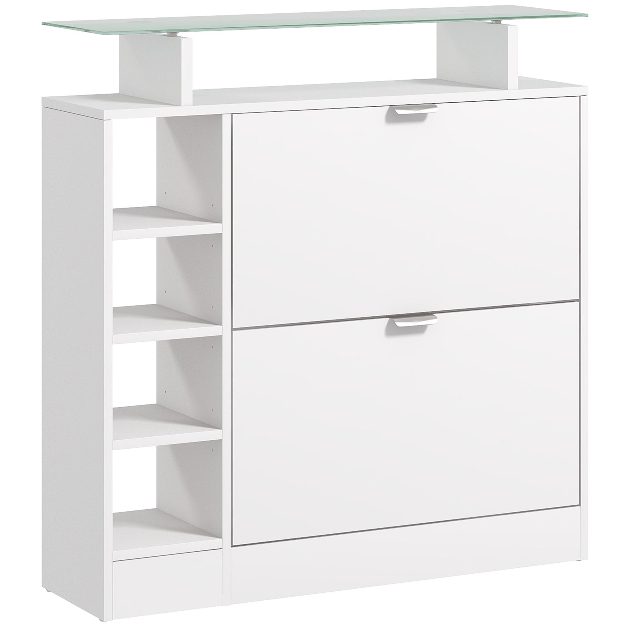 Sapateiro com Gavetas Basculantes, Prateleiras Ajustáveis e Prateleiras Abertas para 12 Pares de Sapatos 89x25x92 cm Branco