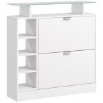 Sapateiro com Gavetas Basculantes, Prateleiras Ajustáveis e Prateleiras Abertas para 12 Pares de Sapatos 89x25x92 cm Branco