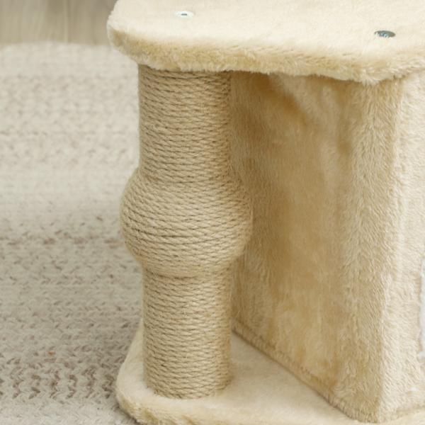 Arranhador para Gatos com Cama Caverna Plataforma Bola Suspensa e Poste de Juta 42x30x66 cm Marrom e Bege