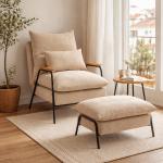 Poltrona Relax com Apoio para os Pés Poltrona Reclinável com Encosto Ajustável Estofada em Veludo 68x91,5x88 cm Bege