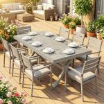 Mesa de Jardim Extensível com Superfície em Alumínio 154/214x85 cm com Efeito Madeira para 8 - 10 Pessoas Cinza Claro