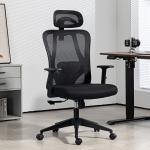 Cadeira de Escritório com Apoio para os Braços 2D Cadeira de Escritório com Altura Ajustável Apoio para a Cabeça Suporte Lombar Alto 67x64x117 - 127cm Preto