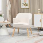 Poltrona Estilo Nórdico Estofada em Linho com Pés de Madeira para Dormitório Escritório Estúdio 64,5x65x79,5 cm Creme