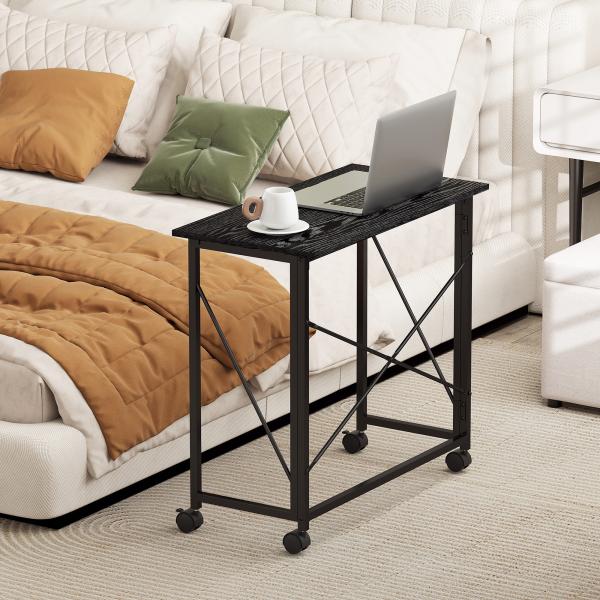 Secretária Dobrável com Rodas Mesa de Secretária Compacta Portátil para Espaços Pequenos 80x40x75 cm Preto