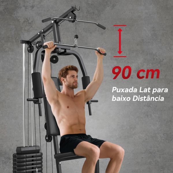 Máquina de Musculação com Pesos Ajustáveis de 45 kg, Press de Peito e Pernas, Polia, 135x103x200 cm, Preto