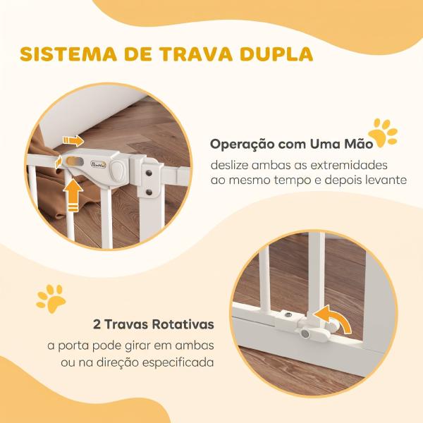 Barreira de Segurança para Cães 74 - 100 cm com Extensões, Montagem por Pressão e Duplo Bloqueio, Branco