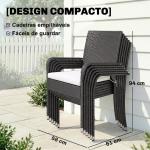 Conjunto de Mesa e Cadeiras de Jardim em Vime 7 Peças com Mesa Extensível em Madeira e 6 Cadeiras Empilháveis Creme