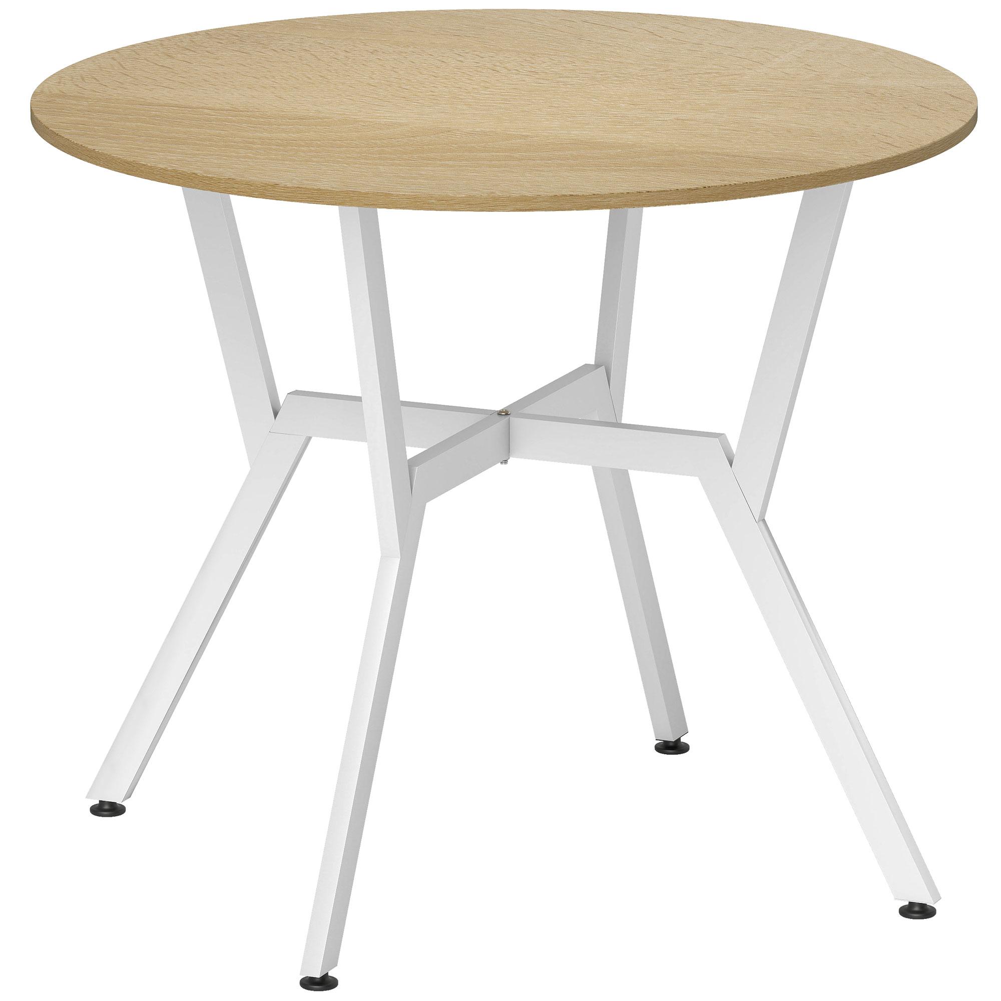Mesa de Refeição Redonda Mesa de Jantar Estilo Industrial com Bancada de Madeira e Estrutura de Aço Ø90x76 cm Madeira e Branco