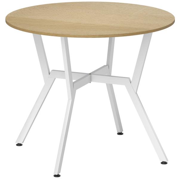 Mesa de Refeição Redonda Mesa de Jantar Estilo Industrial com Bancada de Madeira e Estrutura de Aço Ø90x76 cm Madeira e Branco