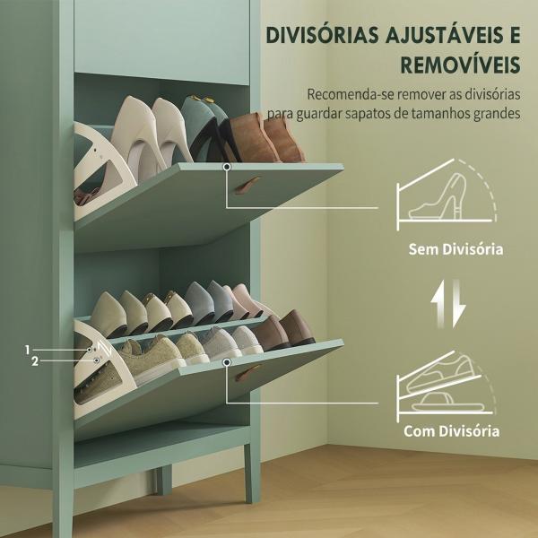 Sapateira Estreita com 3 Compartimentos e Puxadores em Pele Sintética PU para Corredor e Entrada 80x24x131 cm Verde - Claro