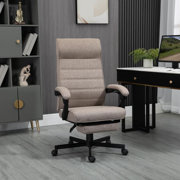 Cadeira de Escritório Reclinável com Altura Ajustável Apoio para os Braços Apoio para os Pés Retrátil 68x67x106 - 114cm Marrom