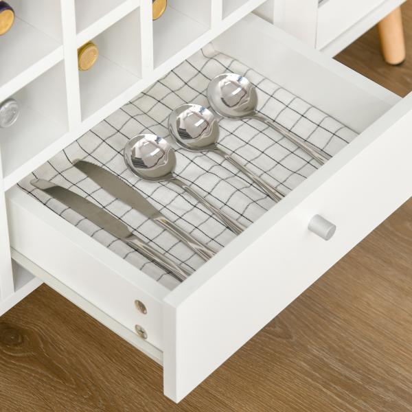 Aparador de Cozinha Armário de Armazenamento com 12 suportes para Garrafas e 3 Estantes Portas de vidro 100x33x80cm Branco