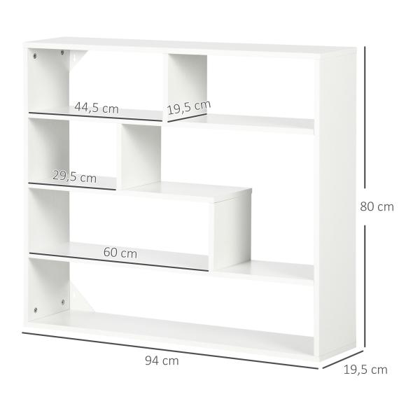 Estante de Parede de 4 Níveis com 7 Compartimentos Abertos para Sala de Estar Escritório Estilo Moderno 94x19,5x80cm Branco