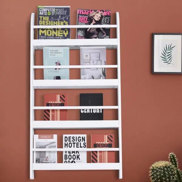 Estante de Parede para Livros com 4 Prateleiras Estante de Livros para Escritório Dormitório Entrada Carga Máxima 30 kg 56x12x113 cm Branco