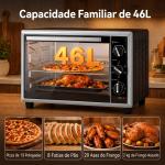 Mini Forno Elétrico de Bancada 46 L com Convecção Espeto Giratório e Temporizador 1800 W