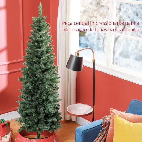 Árvore de Natal Tipo Lápis 180 cm com Base Dobrável e 479 Ramos para Escritório Verde