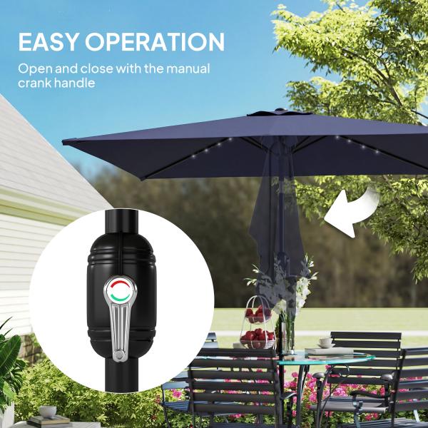 Chapéu de Sol de Jardim com 24 Luzes LED Solares Cobertura Inclinável Poste Metálico 29x25 m Azul Escuro