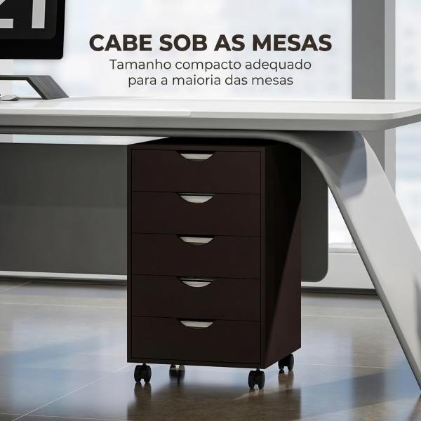 Gaveteiro de Escritório com Rodas e 5 Gavetas Arquivo Móvel para Sala de Estudo 40x40x67 cm Castanho