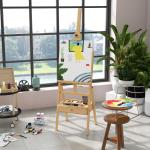Cavalete de Pintura para Telas de Até 92 cm com Gaveta Altura Ajustável e Estrutura em H 43,5x43x150 - 190 cm Madeira
