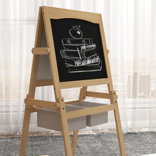 Cavalete para Crianças 3 em 1 com Quadro preto e Quadro Branco para Desenhos com Rolo de Papel 58x50,5x109 cm Madeira