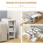 Mesa Dobrável com Asas Dobráveis Mesa de Cozinha com 2 Rodas e Prateleiras Estilo Moderno 120x60x75 cm Branco
