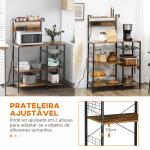 Estante de Cozinha com Ficha 2 Carregadores Prateleira Ajustável USB 5 Gancho em S e Cesta Amovível 90x42x130 cm Marrom Rústico