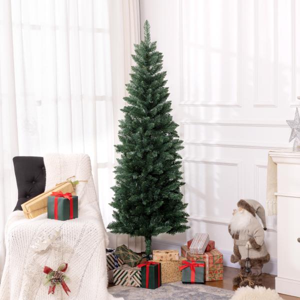 Árvore de Natal Tipo Lápis 180 cm com Base Dobrável e 479 Ramos para Escritório Verde