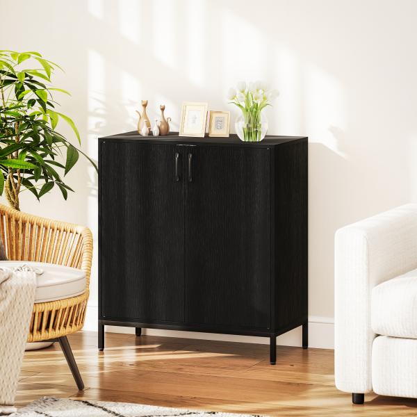 Aparador para Sala de Estar Moderno com Prateleira Ajustável e Base Elevada 80x40x90 cm Preto