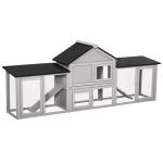 Coelheira de Exterior Grande Gaiola de Madeira para 2 - 4 Coelhos com Teto Asfáltico Recinto de Arame Bandeja Removível e Rampas 210x45,5x84,5cm Cinza e Preto
