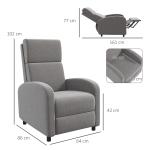 Poltrona Relax Reclinável até 160° Poltrona Reclinável Manual com Apoio para os Pés 64x86x102 cm Cinza