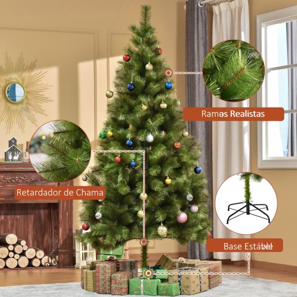 Árvore de Natal 210cm Árvore de Natal Artificial com 505 Ramos e Suporte Metálico Ø90x210cm Verde