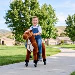 Cavalo de Brinquedo para Crianças de +3 Anos com Rodas Sons e Estrutura de Metal Carga 60kg 65x28x75 cm Castanho
