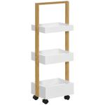 Carrinho de Casa de Banho de Bambu com Rodas e 3 Cestos de Armazenamento 28x18x75 cm Branco e Madeira