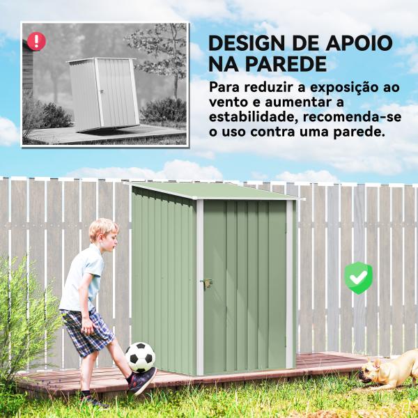 Abrigo de Jardim Metálico 0,92 m² 100x103x160 cm com 1 Porta e Fecho para Armazenamento Ferramentas Verde Claro