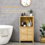 Armário Auxiliar Casa de Banho de Bambu com 2 Portas Compartimento Aberto e Prateleira Ajustável 50x25,5x92 cm Madeira