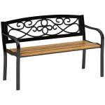 Banco de Jardim de 2 Lugares Banco de Exterior com Assento de Madeira e Estrutura de Aço 127x56x80 cm Madeira e Preto