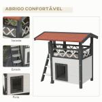 Casa para Gatos de Madeira 77x50x73cm Casa para Gatos com 2 Níveis com Teto Asfáltico Terraço Cercado Caverna e Escada Branco