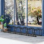 Estacionamento para 6 Bicicletas Suporte de Aço para Estacionar Bicicletas no Chão para Interior e Exterior 179x33x27 cm Preto