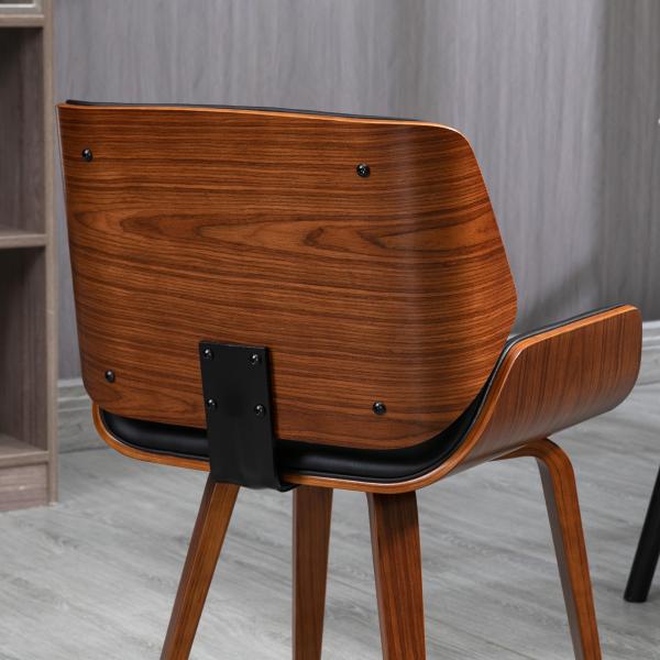 Conjunto de 2 Cadeiras de Jantar com Pés de Madeira Estofadas em Couro Sintético Encosto Curvado 53x54x81 cm Preto