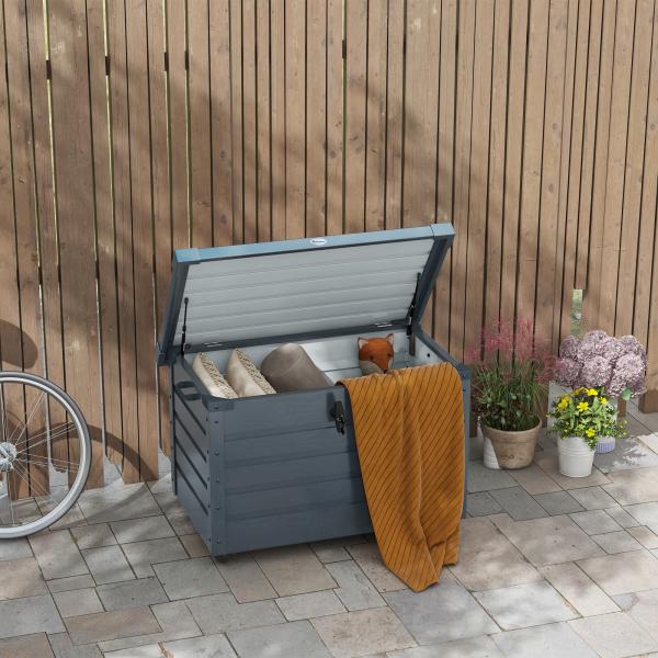 Baú de Exterior 295 L Baú de Armazenamento de Aço Galvanizado com 1 Fechadura para Jardim 100x62x65 cm Cinza Escuro